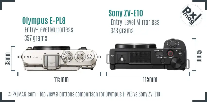 Olympus E-PL8 vs Sony ZV-E10 top view buttons comparison