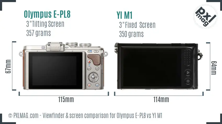 Olympus E-PL8 vs YI M1 Screen and Viewfinder comparison