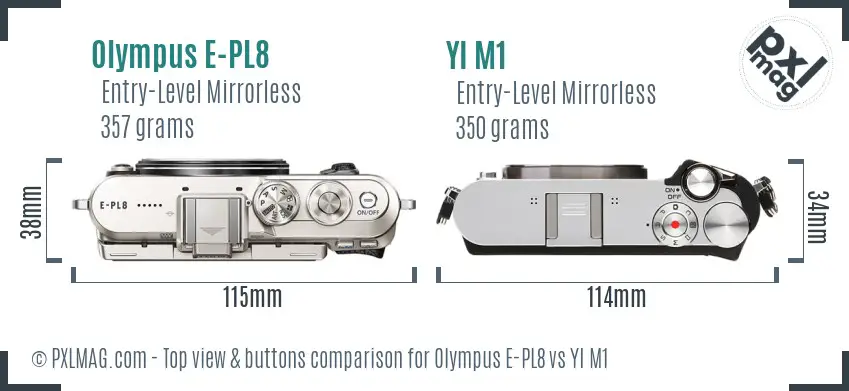 Olympus E-PL8 vs YI M1 top view buttons comparison