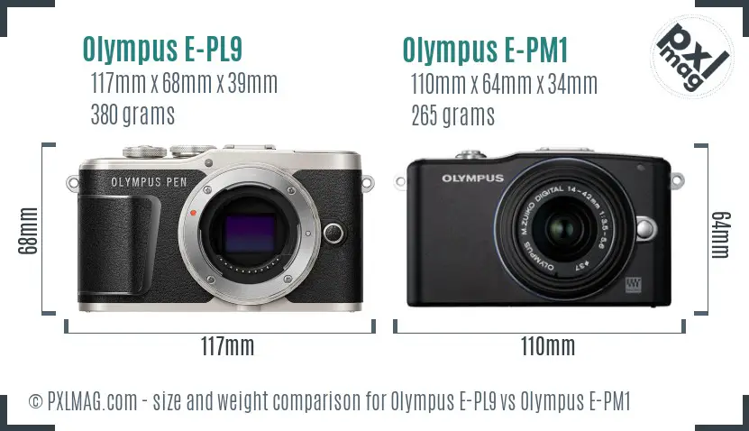 Olympus E-PL9 vs Olympus E-PM1 size comparison