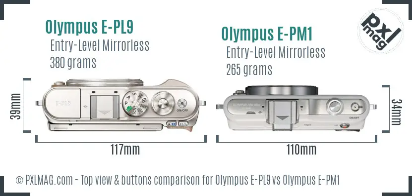 Olympus E-PL9 vs Olympus E-PM1 top view buttons comparison