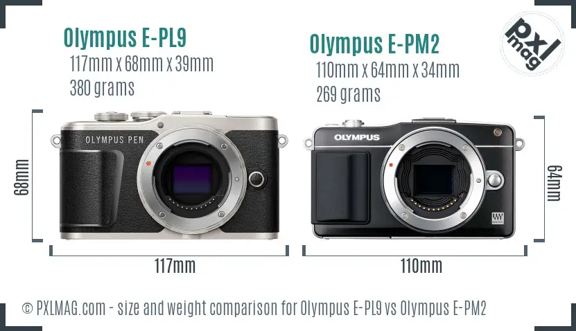 Olympus E-PL9 vs Olympus E-PM2 size comparison