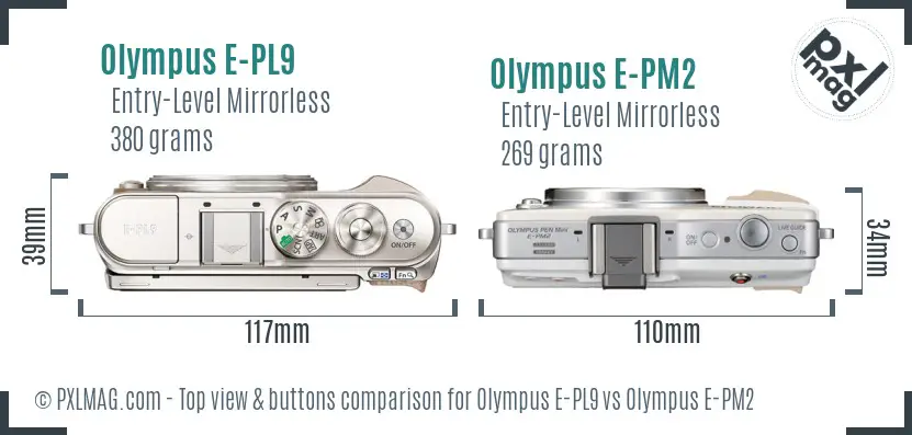 Olympus E-PL9 vs Olympus E-PM2 top view buttons comparison