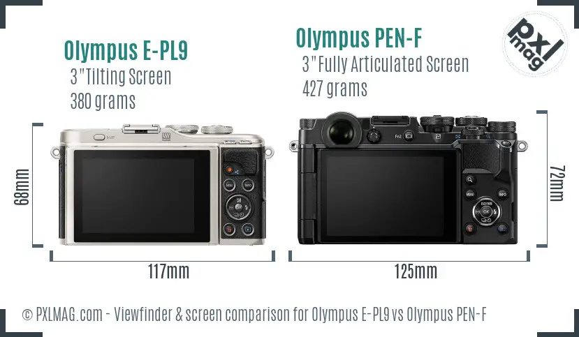 Olympus E-PL9 vs Olympus PEN-F Screen and Viewfinder comparison