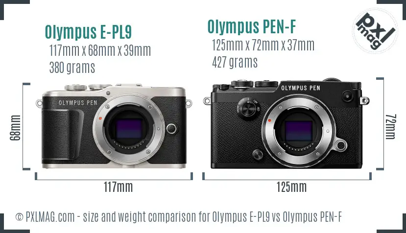 Olympus E-PL9 vs Olympus PEN-F size comparison
