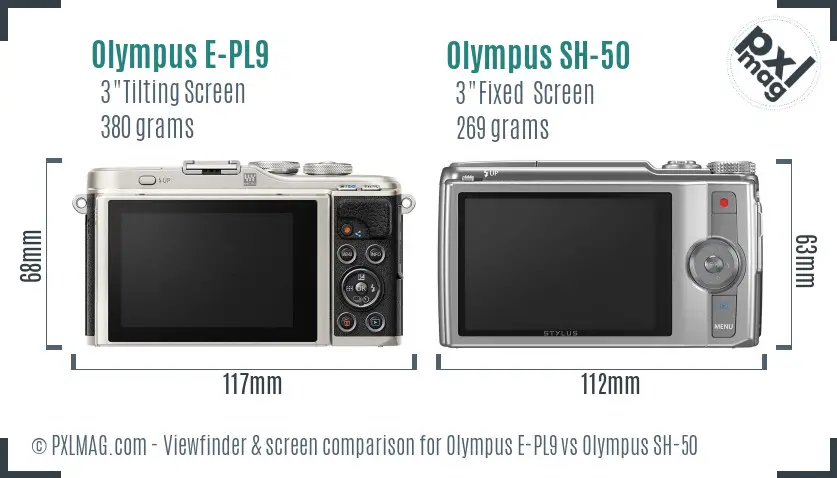 Olympus E-PL9 vs Olympus SH-50 Screen and Viewfinder comparison