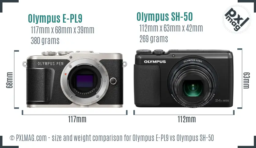 Olympus E-PL9 vs Olympus SH-50 size comparison