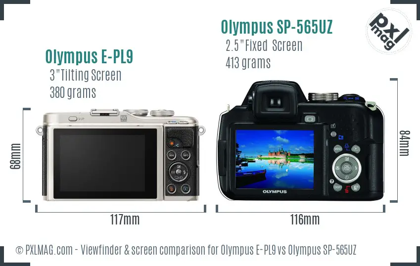 Olympus E-PL9 vs Olympus SP-565UZ Screen and Viewfinder comparison