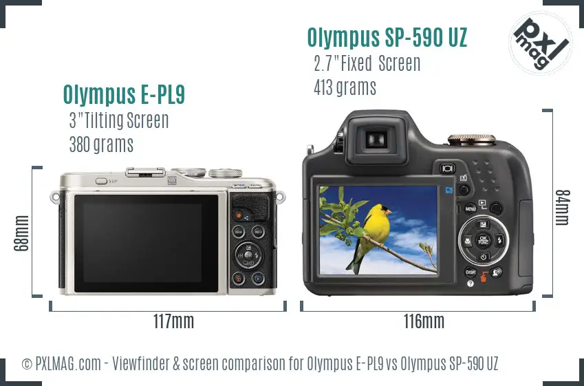 Olympus E-PL9 vs Olympus SP-590 UZ Screen and Viewfinder comparison