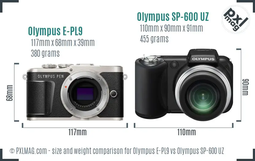 Olympus E-PL9 vs Olympus SP-600 UZ size comparison