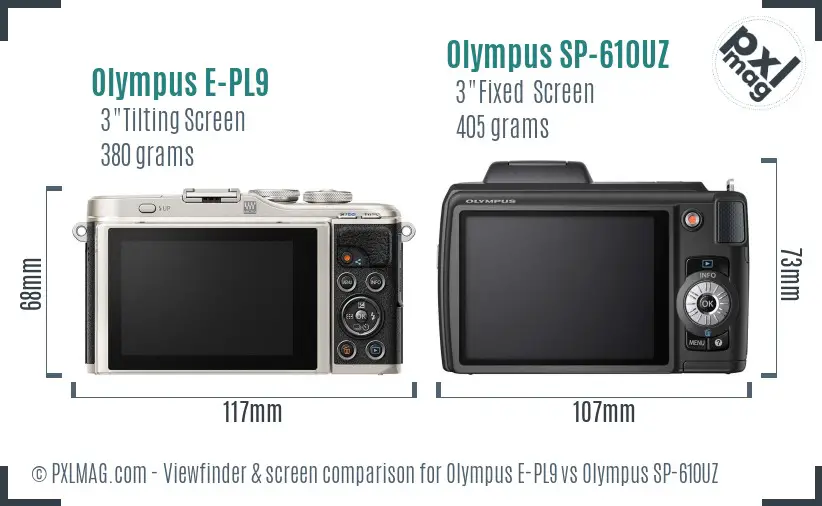 Olympus E-PL9 vs Olympus SP-610UZ Screen and Viewfinder comparison