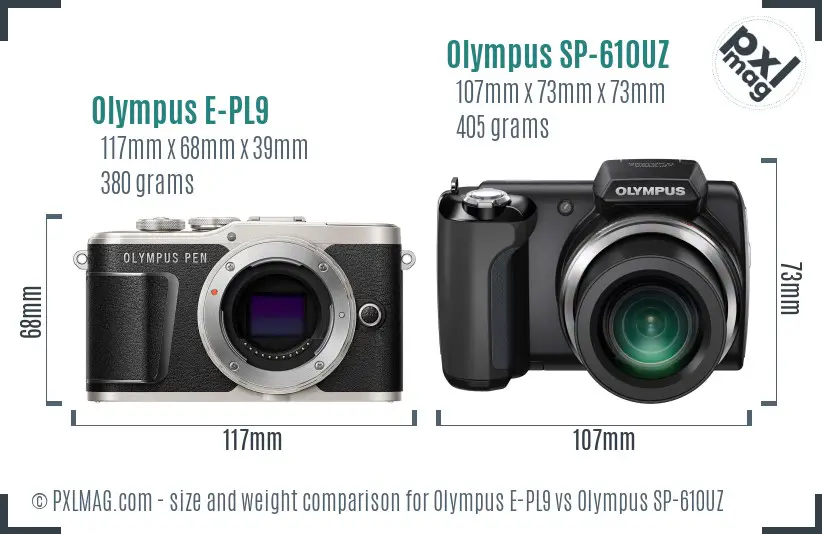 Olympus E-PL9 vs Olympus SP-610UZ size comparison