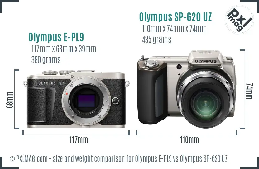 Olympus E-PL9 vs Olympus SP-620 UZ size comparison