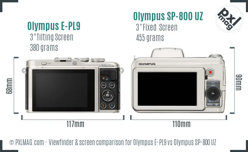 Olympus E-PL9 vs Olympus SP-800 UZ Screen and Viewfinder comparison