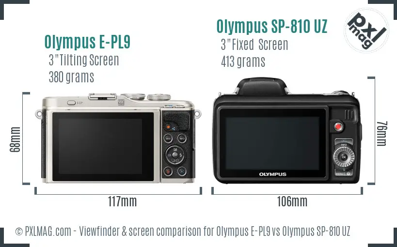 Olympus E-PL9 vs Olympus SP-810 UZ Screen and Viewfinder comparison