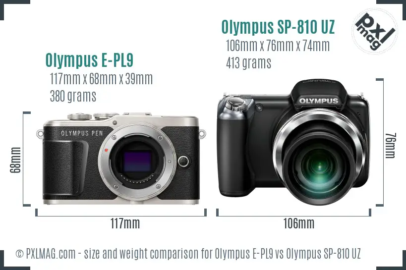 Olympus E-PL9 vs Olympus SP-810 UZ size comparison
