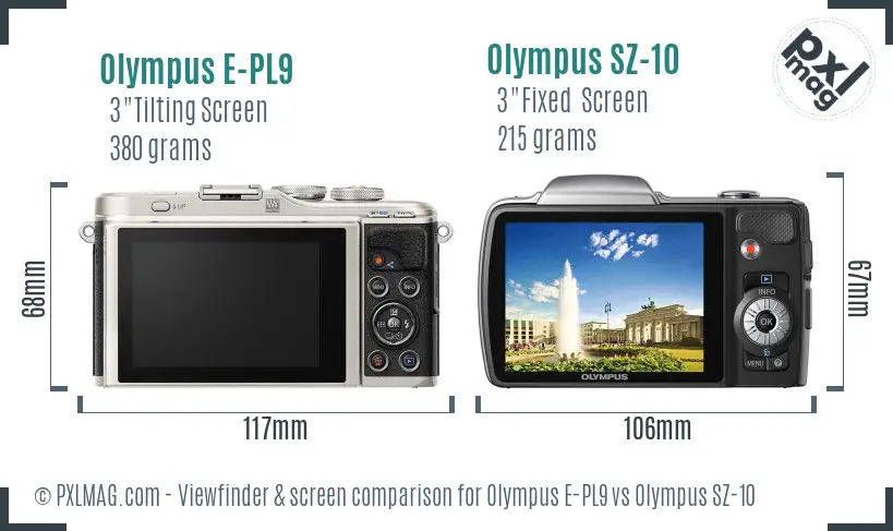 Olympus E-PL9 vs Olympus SZ-10 Screen and Viewfinder comparison