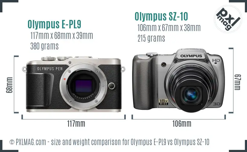 Olympus E-PL9 vs Olympus SZ-10 size comparison
