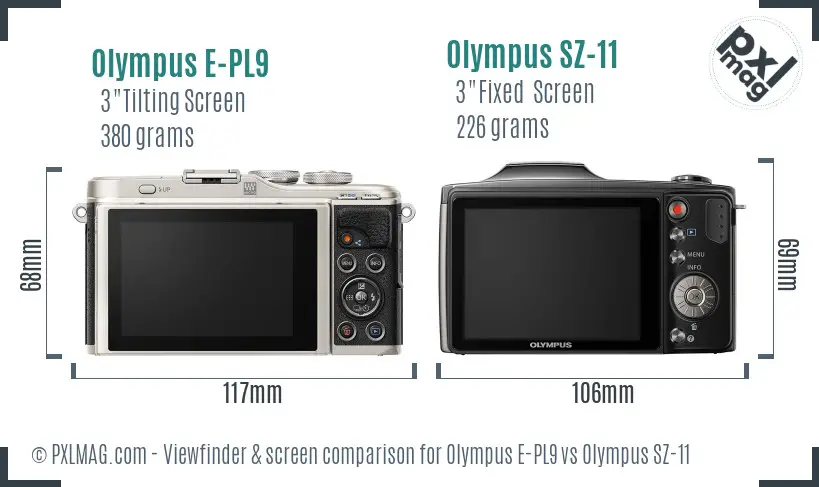 Olympus E-PL9 vs Olympus SZ-11 Screen and Viewfinder comparison