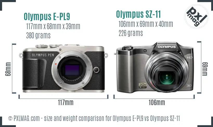 Olympus E-PL9 vs Olympus SZ-11 size comparison