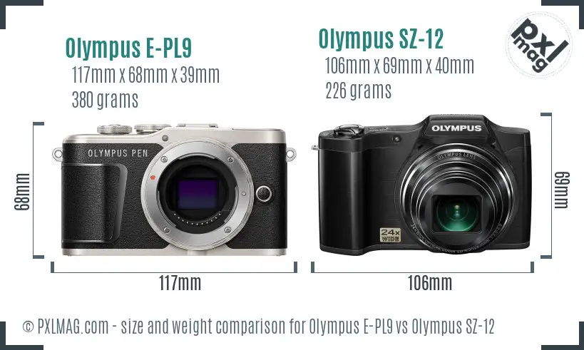 Olympus E-PL9 vs Olympus SZ-12 size comparison