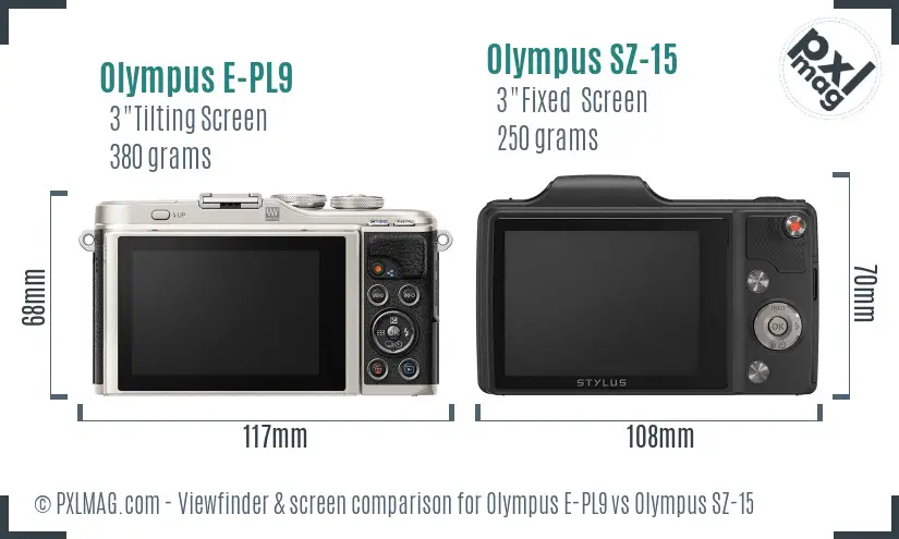 Olympus E-PL9 vs Olympus SZ-15 Screen and Viewfinder comparison