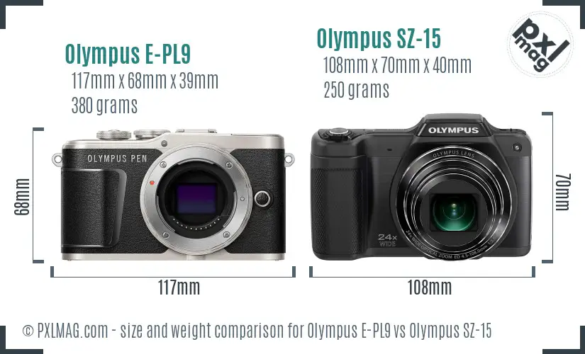 Olympus E-PL9 vs Olympus SZ-15 size comparison