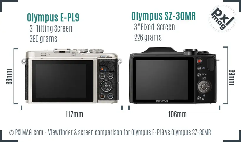 Olympus E-PL9 vs Olympus SZ-30MR Screen and Viewfinder comparison