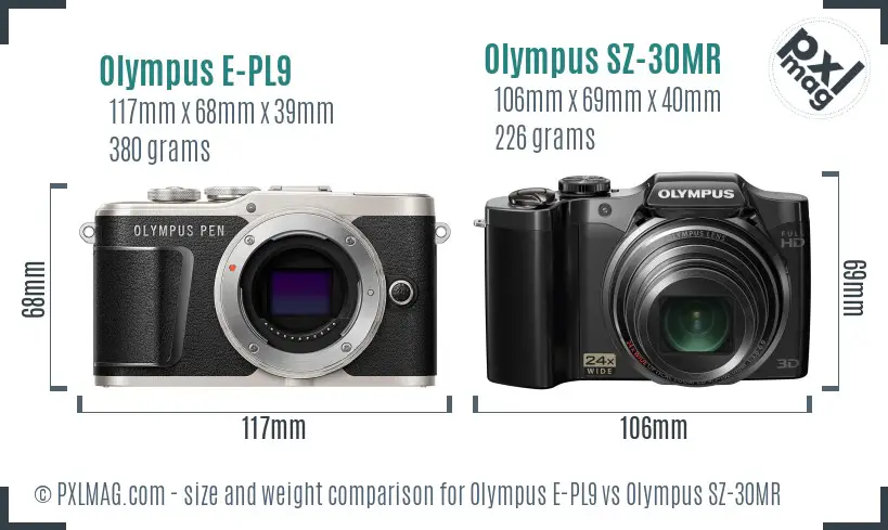 Olympus E-PL9 vs Olympus SZ-30MR size comparison