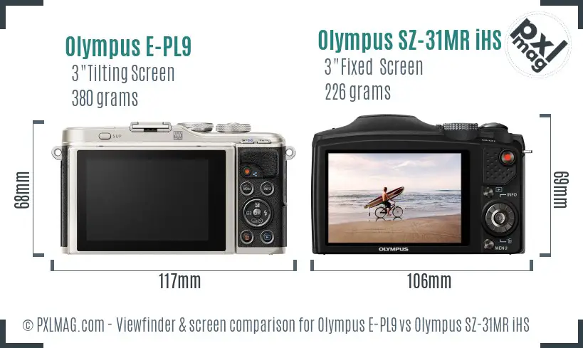 Olympus E-PL9 vs Olympus SZ-31MR iHS Screen and Viewfinder comparison
