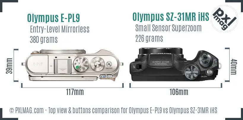 Olympus E-PL9 vs Olympus SZ-31MR iHS top view buttons comparison