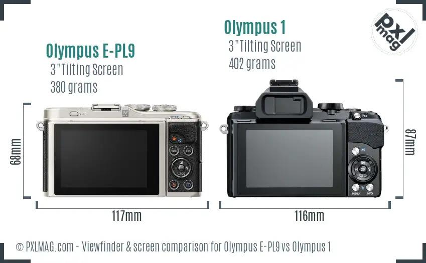 Olympus E-PL9 vs Olympus 1 Screen and Viewfinder comparison