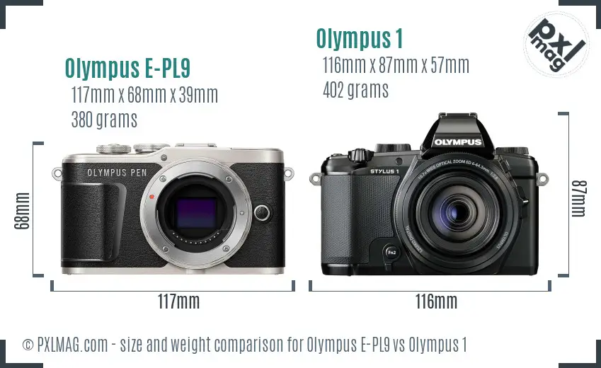 Olympus E-PL9 vs Olympus 1 size comparison