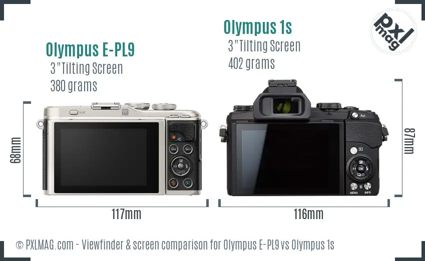 Olympus E-PL9 vs Olympus 1s Screen and Viewfinder comparison