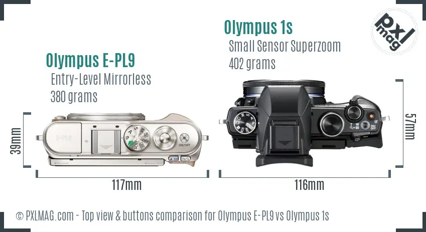 Olympus E-PL9 vs Olympus 1s top view buttons comparison