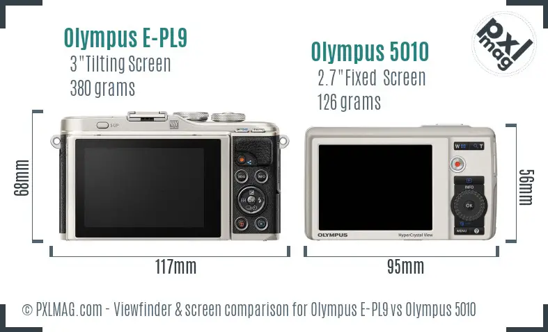 Olympus E-PL9 vs Olympus 5010 Screen and Viewfinder comparison