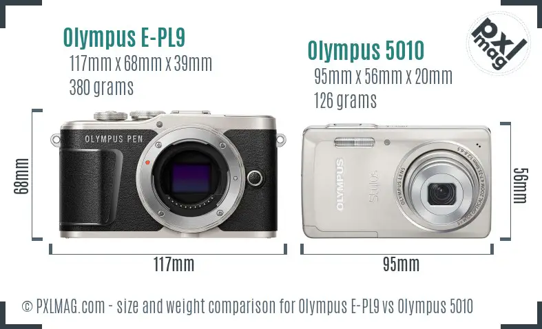 Olympus E-PL9 vs Olympus 5010 size comparison