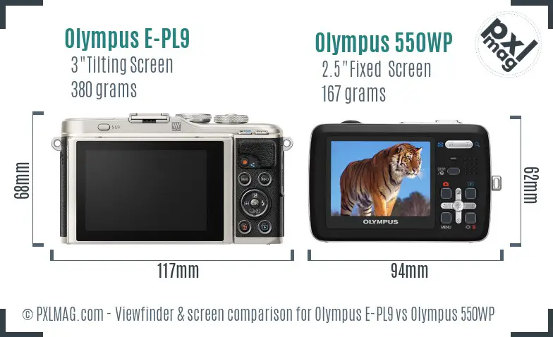 Olympus E-PL9 vs Olympus 550WP Screen and Viewfinder comparison