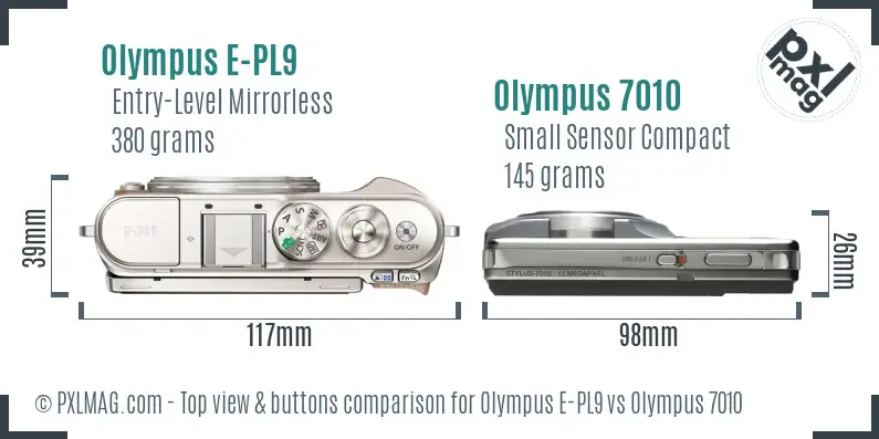 Olympus E-PL9 vs Olympus 7010 top view buttons comparison