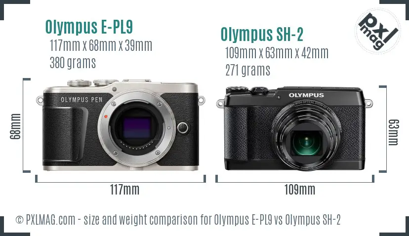 Olympus E-PL9 vs Olympus SH-2 size comparison