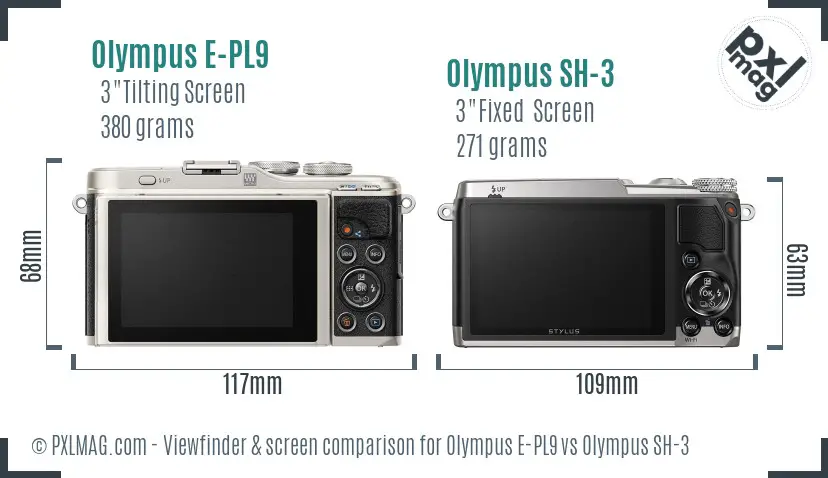 Olympus E-PL9 vs Olympus SH-3 Screen and Viewfinder comparison