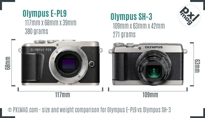 Olympus E-PL9 vs Olympus SH-3 size comparison