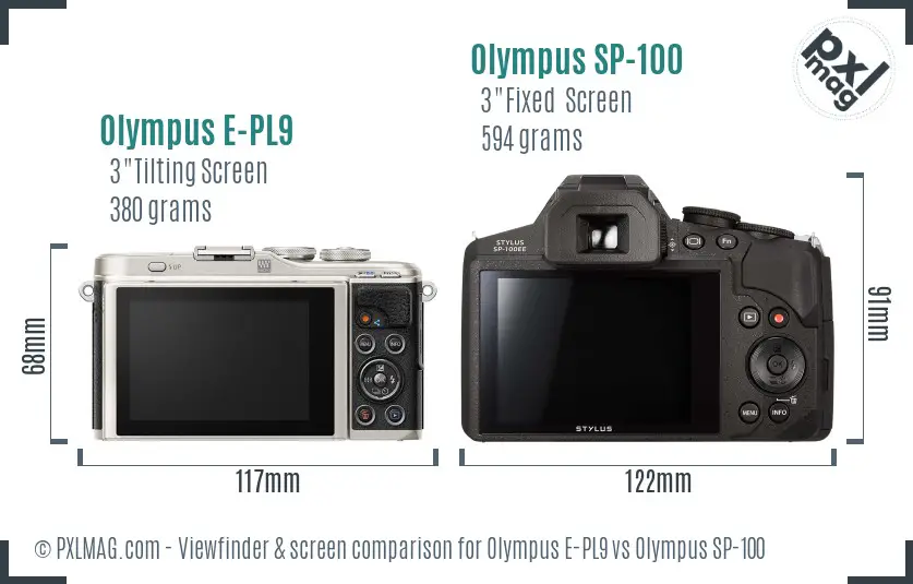 Olympus E-PL9 vs Olympus SP-100 Screen and Viewfinder comparison