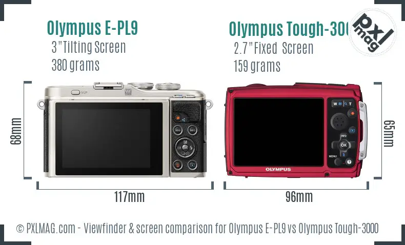 Olympus E-PL9 vs Olympus Tough-3000 Screen and Viewfinder comparison