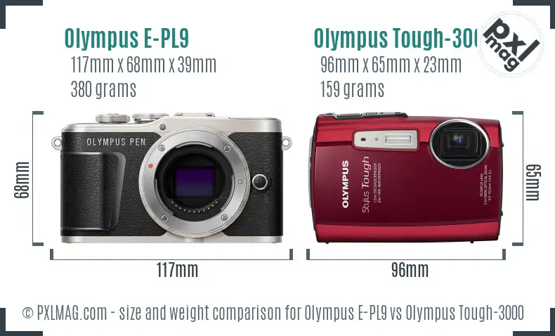 Olympus E-PL9 vs Olympus Tough-3000 size comparison