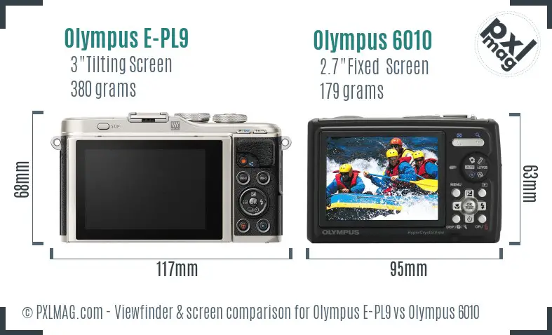 Olympus E-PL9 vs Olympus 6010 Screen and Viewfinder comparison