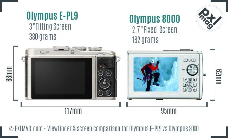 Olympus E-PL9 vs Olympus 8000 Screen and Viewfinder comparison