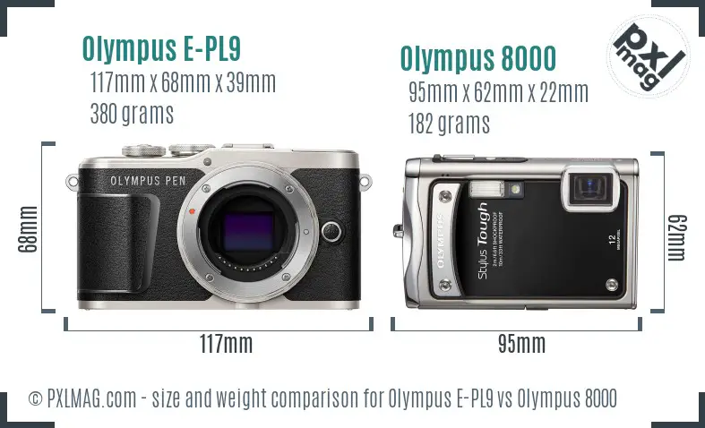 Olympus E-PL9 vs Olympus 8000 size comparison