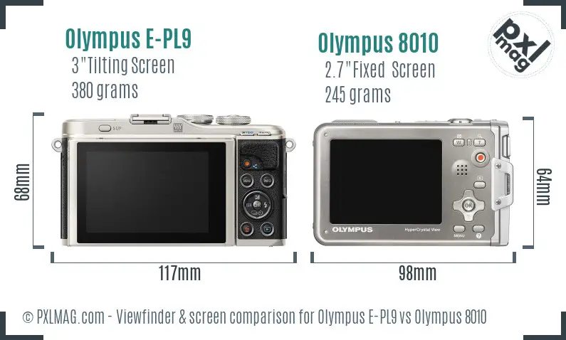 Olympus E-PL9 vs Olympus 8010 Screen and Viewfinder comparison