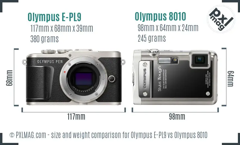 Olympus E-PL9 vs Olympus 8010 size comparison